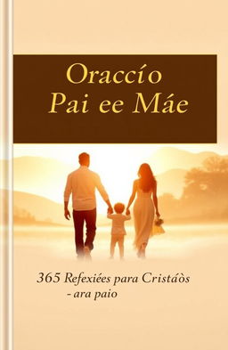 An elegant and serene cover for a Christian devotional book, featuring a central symbolic image of a father and mother holding hands, with a child beside them in a dawn setting