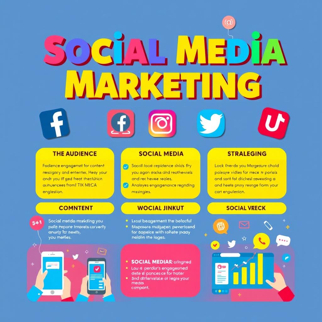 A vibrant poster design focusing on 'Social Media Marketing'