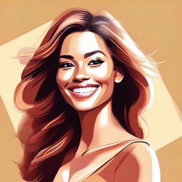 A digital art piece showcasing a beautiful woman with a radiant smile