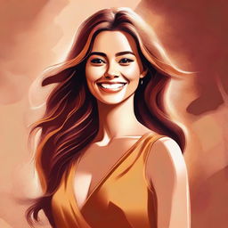 A digital art piece showcasing a beautiful woman with a radiant smile