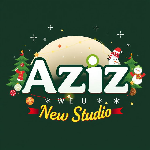 A vibrant and colorful New Year-themed logo for 'Aziz Studio', prominently featuring the name in a modern and professional font