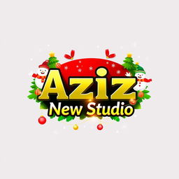 A vibrant and colorful New Year-themed logo for 'Aziz Studio', prominently featuring the name in a modern and professional font