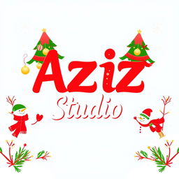 A vibrant and colorful New Year-themed logo for 'Aziz Studio', prominently featuring the name in a modern and professional font