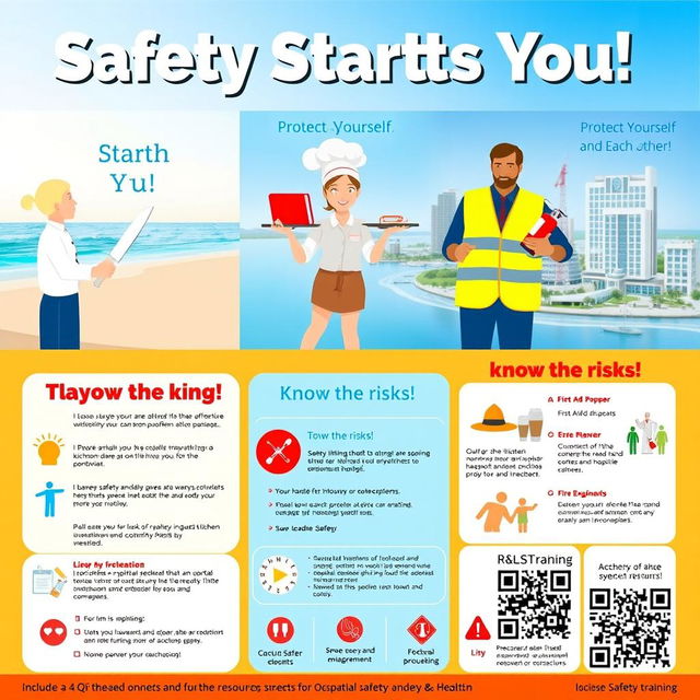 A vibrant and informative poster aimed at raising Occupational Safety and Health awareness in the hospitality and tourism industry