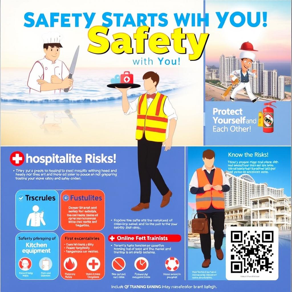 A vibrant and informative poster aimed at raising Occupational Safety and Health awareness in the hospitality and tourism industry