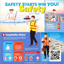 A vibrant and informative poster aimed at raising Occupational Safety and Health awareness in the hospitality and tourism industry