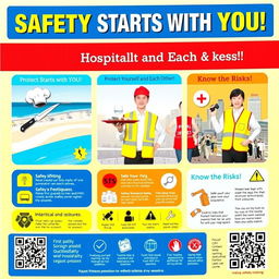A vibrant and informative poster aimed at raising Occupational Safety and Health awareness in the hospitality and tourism industry