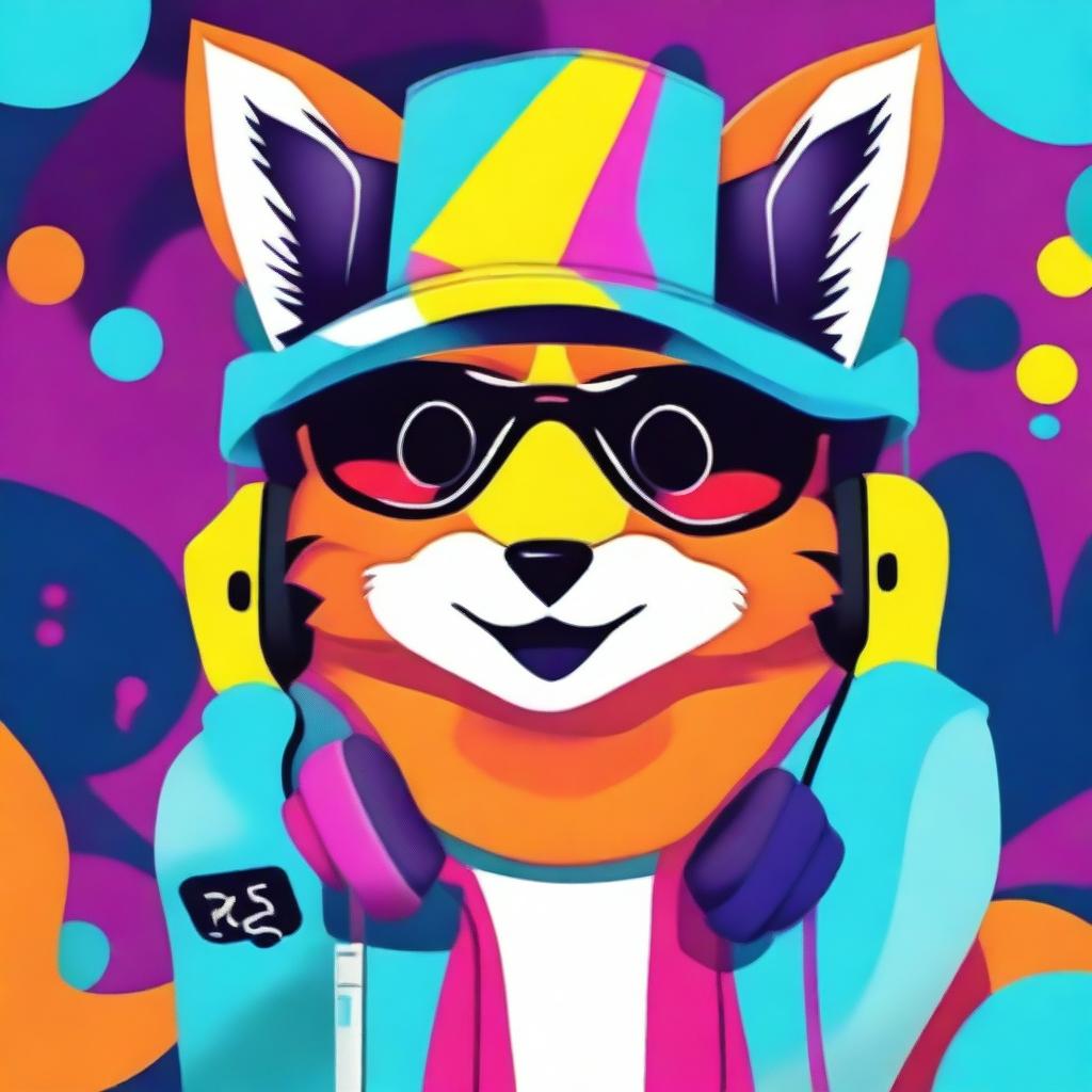 A vibrant digital art image of a fox with a suburban style, engaging in making TikTok videos