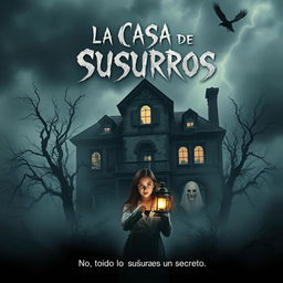 A fictional movie poster for a chilling horror film titled 'La Casa de los Susurros' (The House of Whispers)