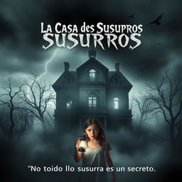 A fictional movie poster for a chilling horror film titled 'La Casa de los Susurros' (The House of Whispers)