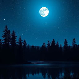A serene night scene depicting a tranquil landscape under a starry sky