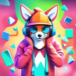 A vibrant digital art image of a fox with a suburban style, engaging in making TikTok videos