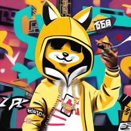 A high-quality digital art image depicting a fox with a more pronounced 'ghetto' style, creating TikTok videos