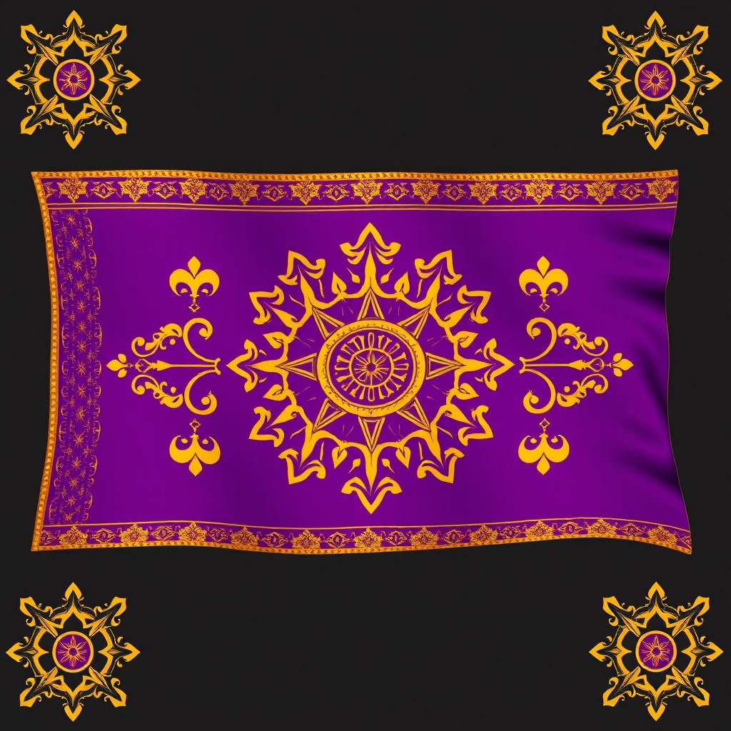 A beautifully illustrated flag of the Sasanian Empire, featuring intricate patterns and vivid colors