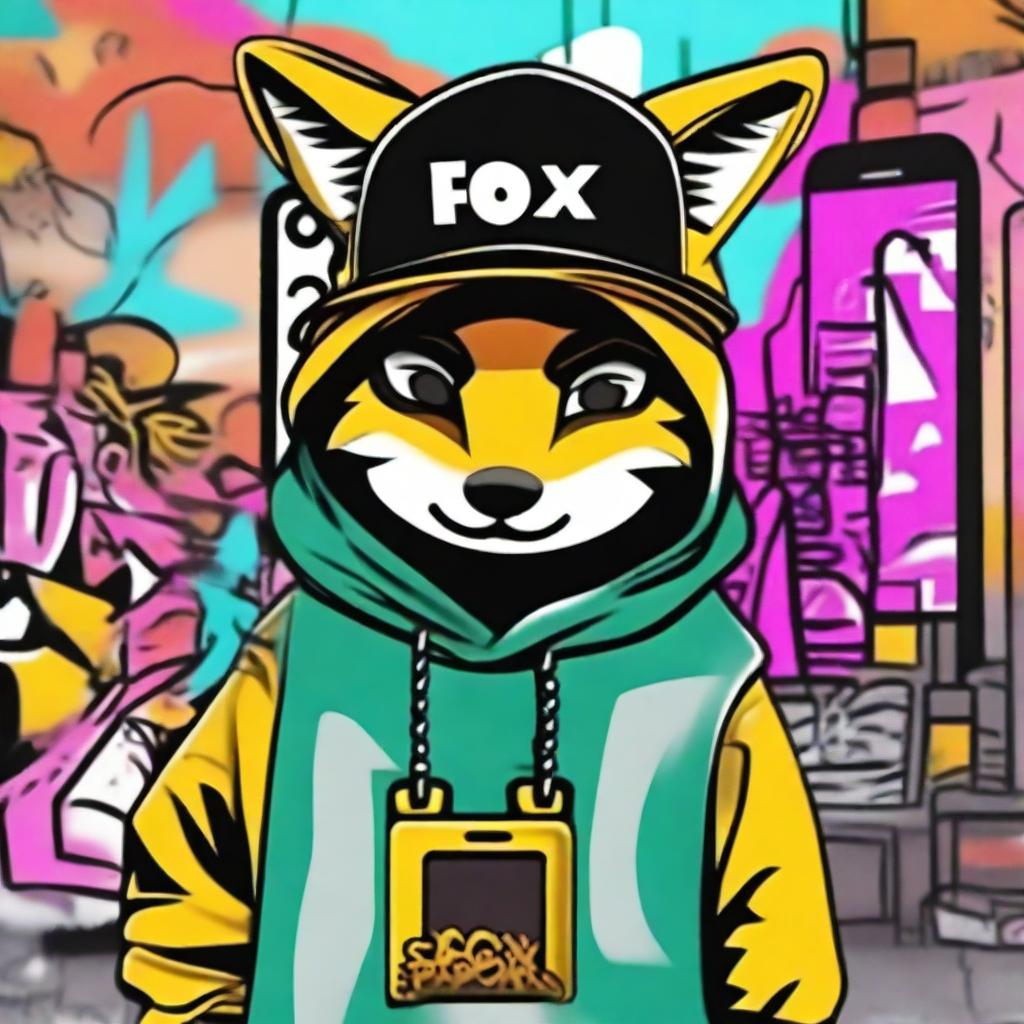 A high-quality digital art image depicting a fox with a more pronounced 'ghetto' style, creating TikTok videos