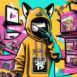 A high-quality digital art image depicting a fox with a more pronounced 'ghetto' style, creating TikTok videos