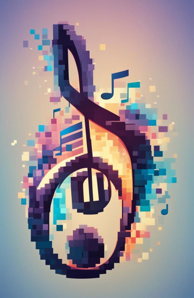 A high-quality digital art piece featuring a large, intricately drawn music note as the centerpiece