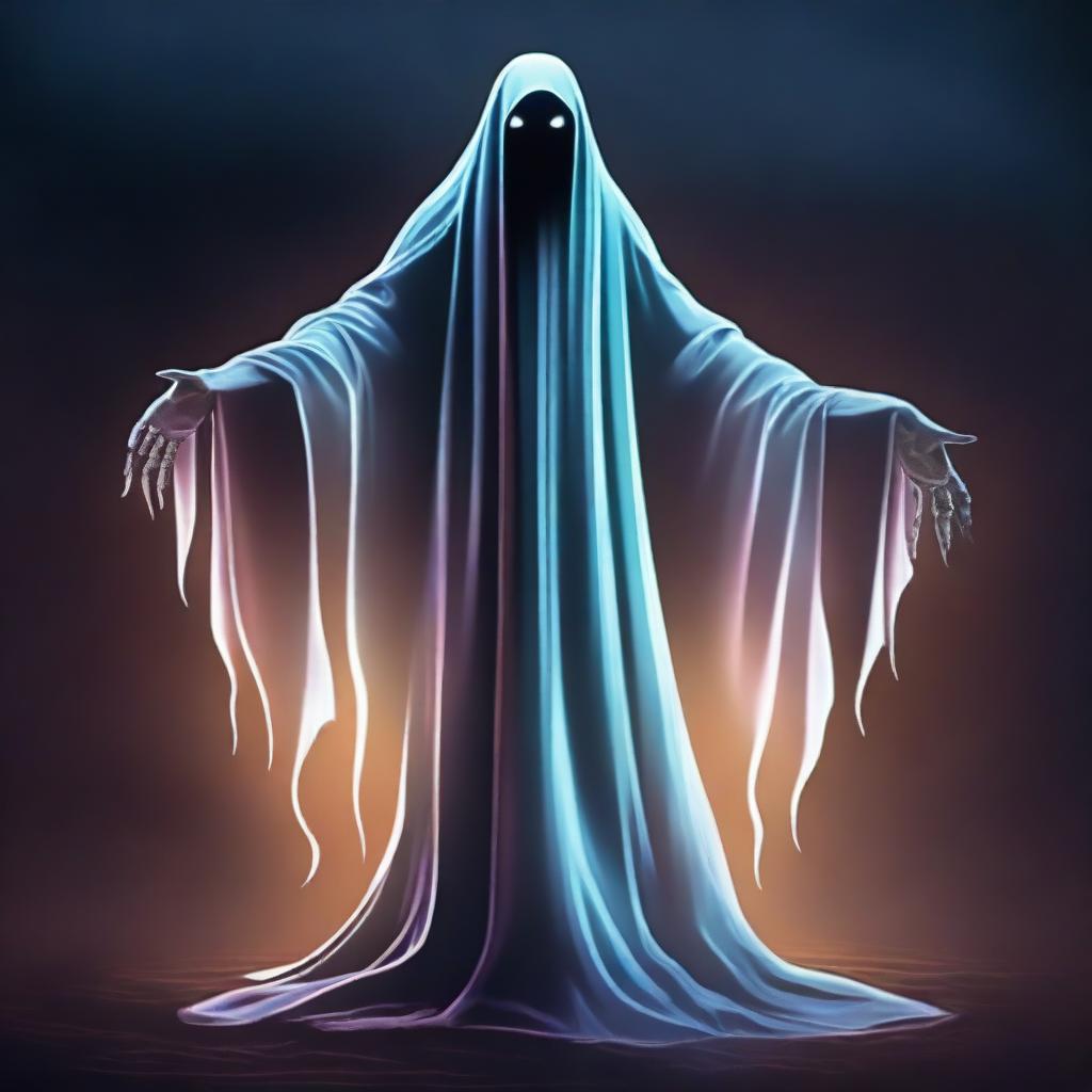 A digital art image depicting a terrifying ghost