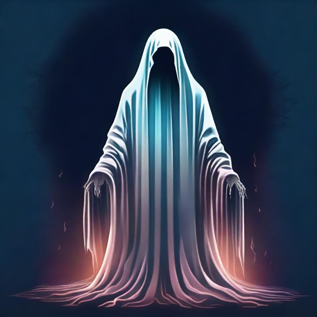 A digital art image depicting a terrifying ghost