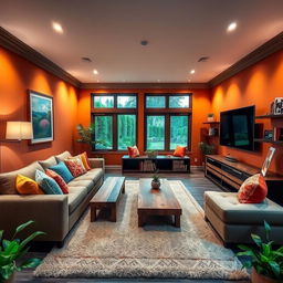 A beautifully decorated entertainment room designed for relaxation and enjoyment