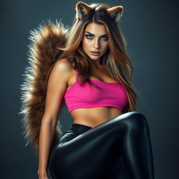 A stunning 21-year-old female werewolf with striking green eyes, showcasing her captivating beauty and confidence