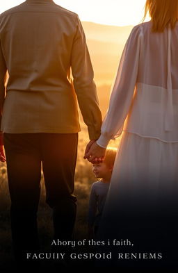 An elegant and serene image for a Christian devotional book, featuring a symbolic representation of a father and mother holding hands, with a teenager beside them