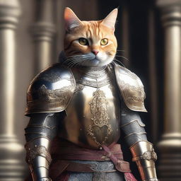 A hyper-realistic digital art image of a cat portrayed as a brave royal knight