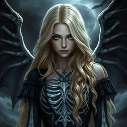 A stunning dark fantasy character, a beautiful 30-year-old gothic cursed fallen aasimar