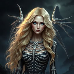 A stunning dark fantasy character, a beautiful 30-year-old gothic cursed fallen aasimar