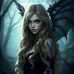 A beautifully rendered dark fantasy character, a gothic cursed fallen aasimar