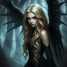A beautifully rendered dark fantasy character, a gothic cursed fallen aasimar