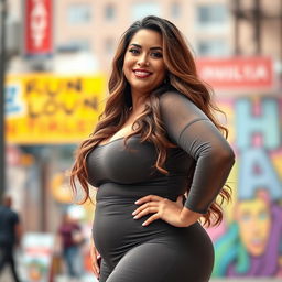 A confident and beautiful plus-size woman with curvy features, exuding body positivity and self-love