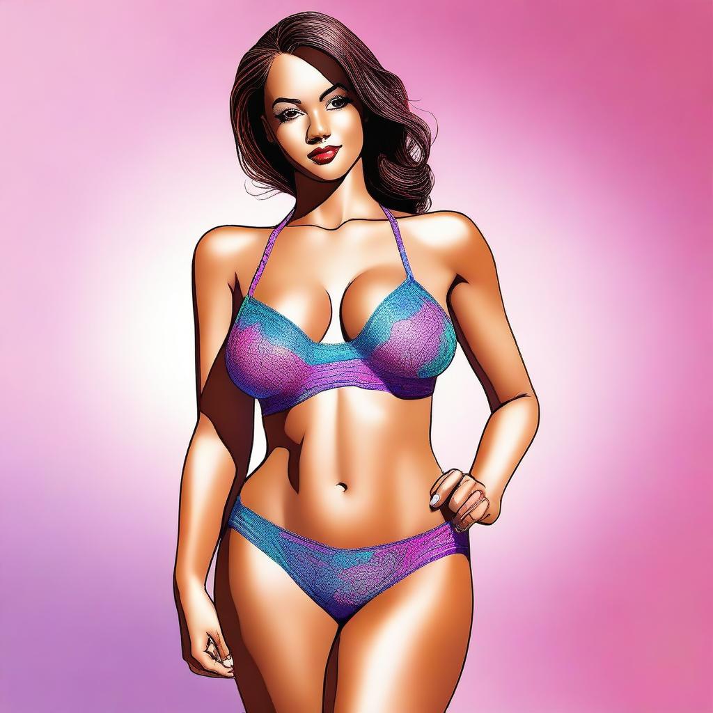 A digital art image of a woman in tasteful lingerie