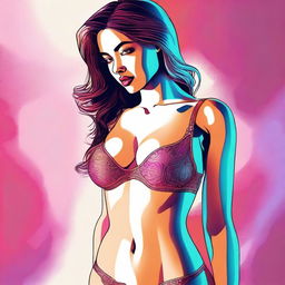 A digital art image of a woman in tasteful lingerie