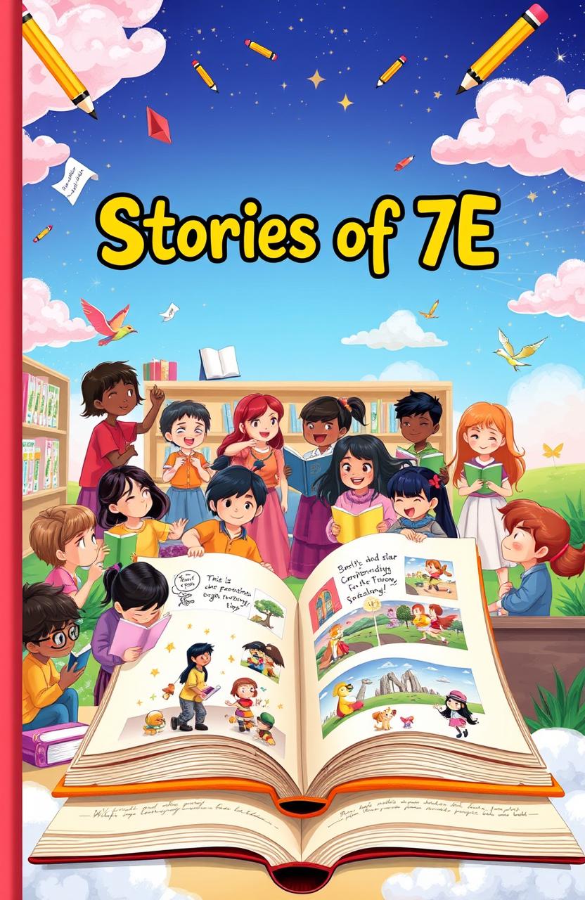 A beautifully illustrated cover for a storybook titled 'Stories of 7E'