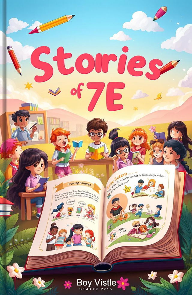 A beautifully illustrated cover for a storybook titled 'Stories of 7E'