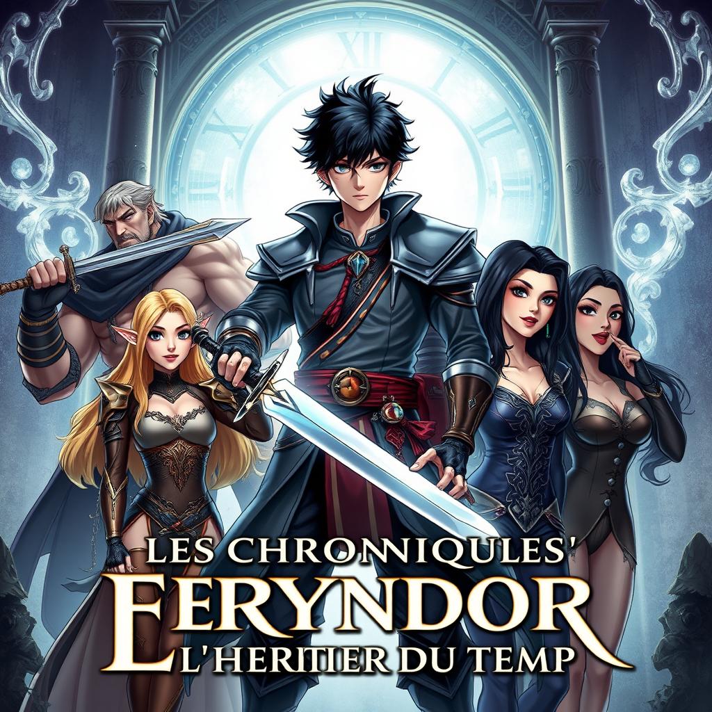 Fantastical book cover for 'Les Chroniques d'Eryndor : L'Héritier du Temps'