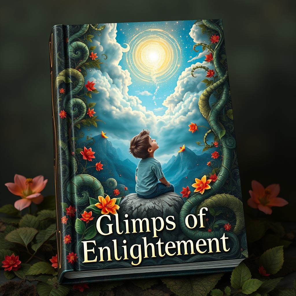 A captivating book cover titled 'Glimpse of Enlightenment', created by 7E