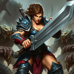 A female half-orc warrior, showcasing an impressive muscular physique combined with a charismatic presence