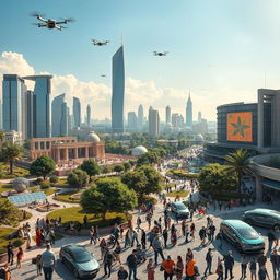 A futuristic landscape of Syria in the year 2030, showcasing a blend of advanced architecture and cultural heritage