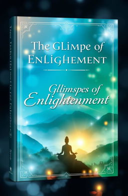 A visually captivating book cover design for the title 'The Glimpse of Enlightenment,' featuring mystical elements like soft glowing lights, serene nature scenes such as a tranquil forest or peaceful mountain with sunrise, and symbolic representations of enlightenment such as a meditating figure or the lotus flower