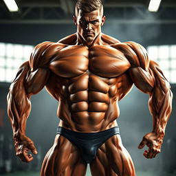 A highly detailed representation of a muscular male body, showcasing well-defined abs, bulging biceps, and a strong, sculpted physique