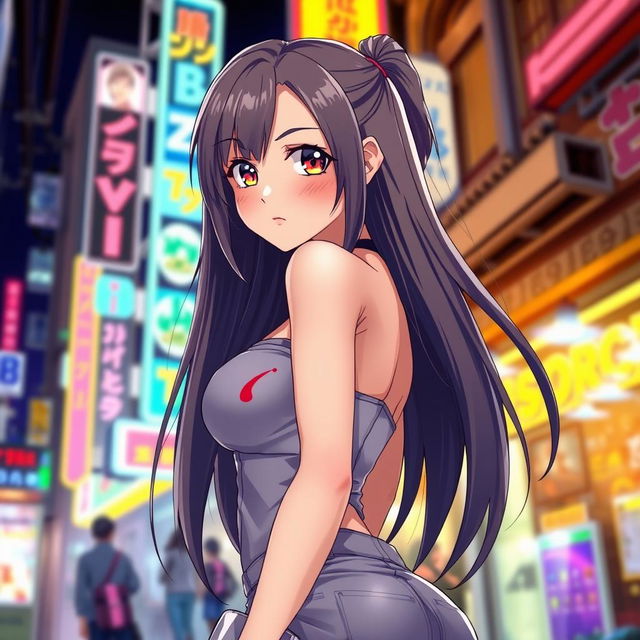 A stylish anime girl with an attractive figure, showcasing both her curves and vibrant personality