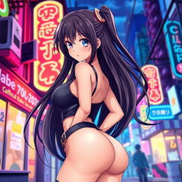 A stylish anime girl with an attractive figure, showcasing both her curves and vibrant personality