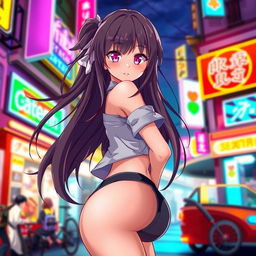 A stylish anime girl with an attractive figure, showcasing both her curves and vibrant personality