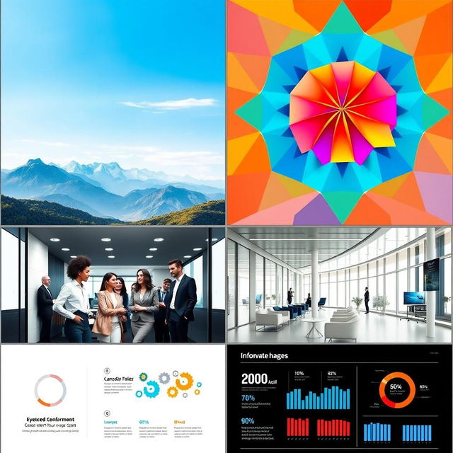 A collection of visually appealing images suitable for a PowerPoint presentation, featuring a vibrant and professional design aesthetic