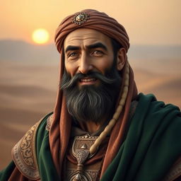A historical portrait of Saladin, the famous 12th-century Muslim leader, depicted with a serene and peaceful expression
