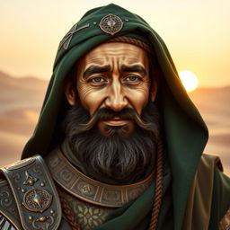 A historical portrait of Saladin, the famous 12th-century Muslim leader, depicted with a serene and peaceful expression