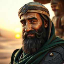 A historical portrait of Saladin, the famous 12th-century Muslim leader, depicted with a serene and peaceful expression