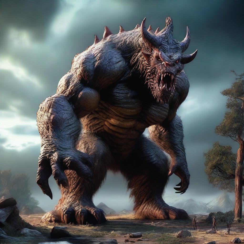 A hyper-realistic digital art image featuring a cool, gigantic monster